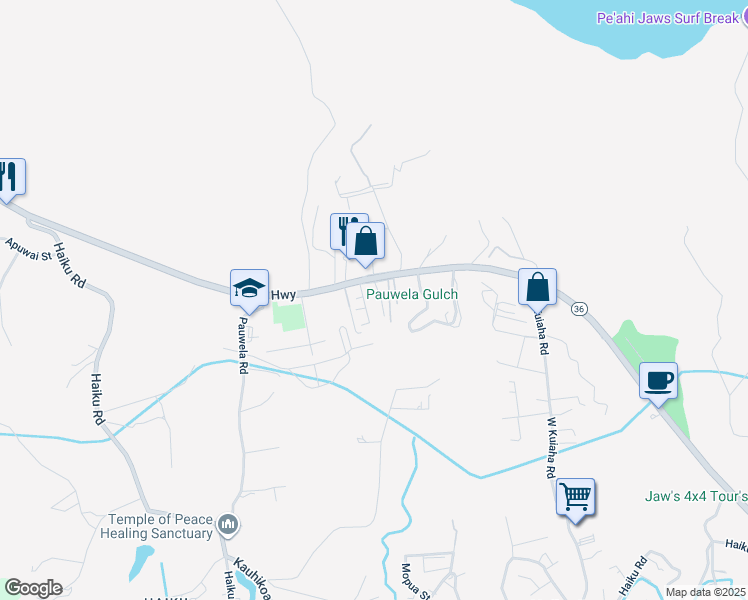 map of restaurants, bars, coffee shops, grocery stores, and more near 20 Kahope Place in Haiku-Pauwela