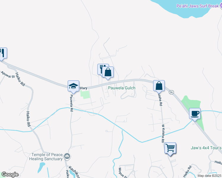 map of restaurants, bars, coffee shops, grocery stores, and more near 20 Kahope Place in Haiku-Pauwela