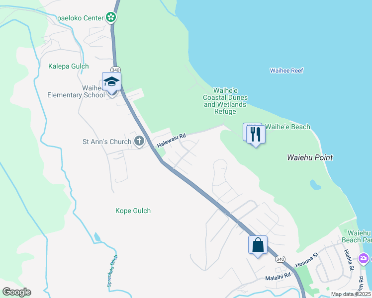 map of restaurants, bars, coffee shops, grocery stores, and more near Limu Eleele Place in Waihee-Waiehu