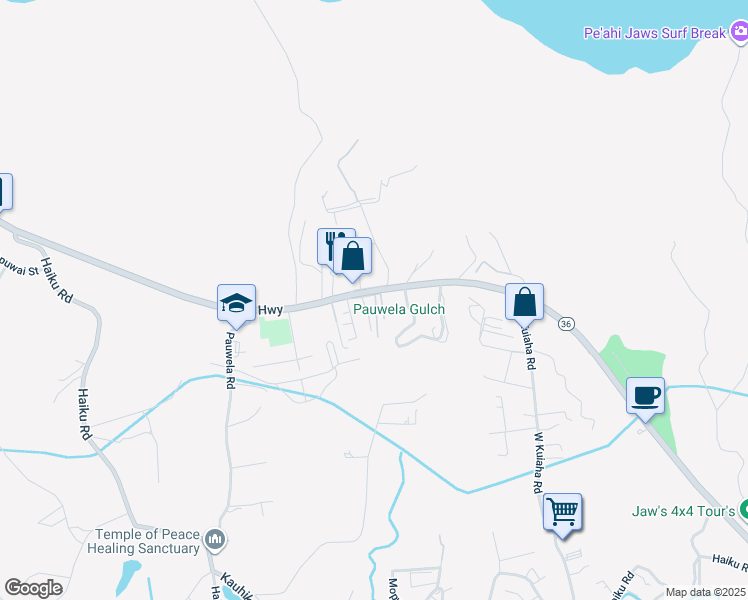 map of restaurants, bars, coffee shops, grocery stores, and more near 12 Lokahi Place in Haiku-Pauwela