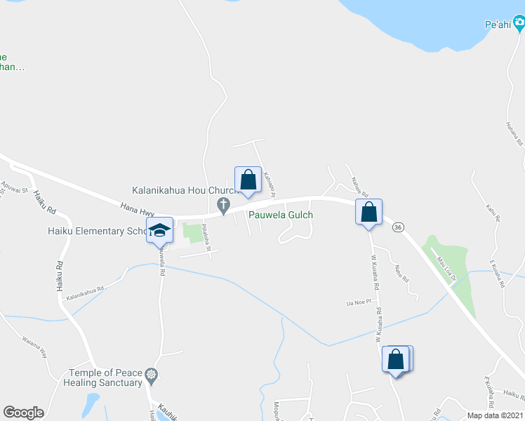 map of restaurants, bars, coffee shops, grocery stores, and more near 12 Lokahi Place in Haiku-Pauwela