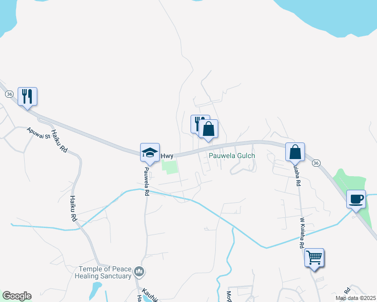map of restaurants, bars, coffee shops, grocery stores, and more near 2895 Hana Highway in Haiku-Pauwela
