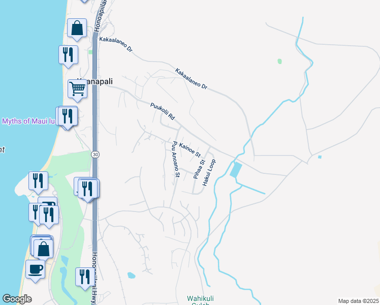 map of restaurants, bars, coffee shops, grocery stores, and more near 326 Kainoe Street in Lahaina