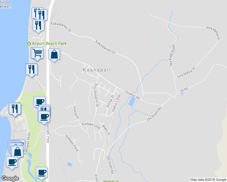 map of restaurants, bars, coffee shops, grocery stores, and more near 30 Pihaa Street in Lahaina