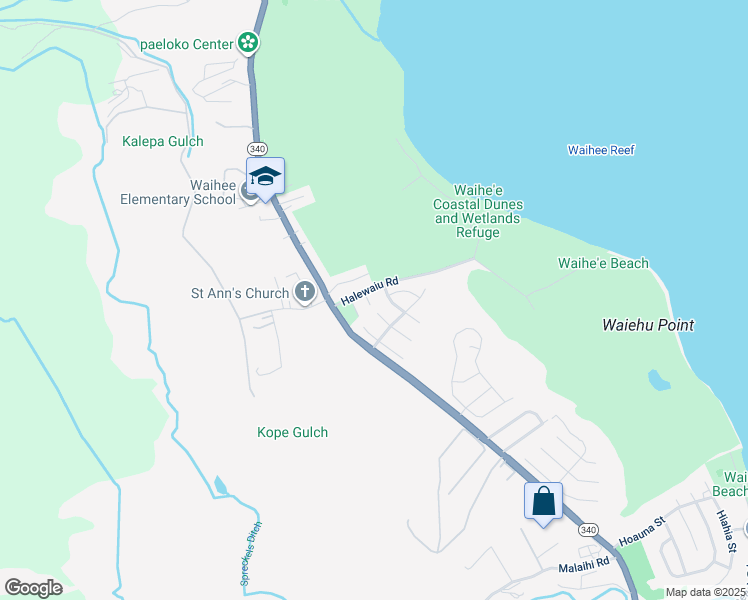 map of restaurants, bars, coffee shops, grocery stores, and more near 1932 Kaihamu Place in Wailuku