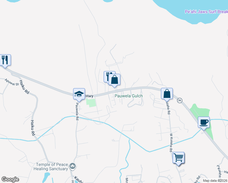 map of restaurants, bars, coffee shops, grocery stores, and more near 0 Kahiapo Place in Haiku-Pauwela