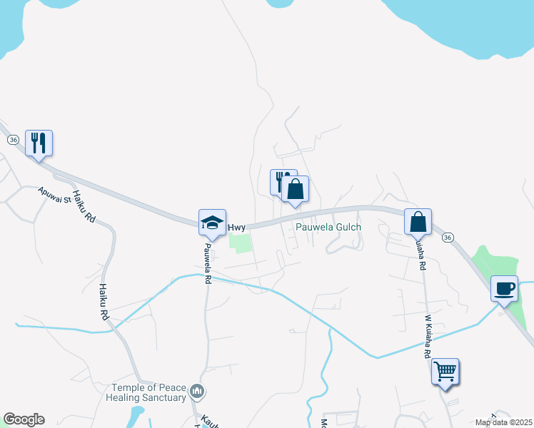 map of restaurants, bars, coffee shops, grocery stores, and more near 2895 Hana Highway in Haiku-Pauwela