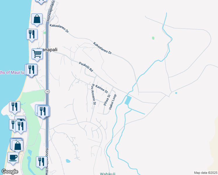 map of restaurants, bars, coffee shops, grocery stores, and more near 23 North Piki Place in Lahaina