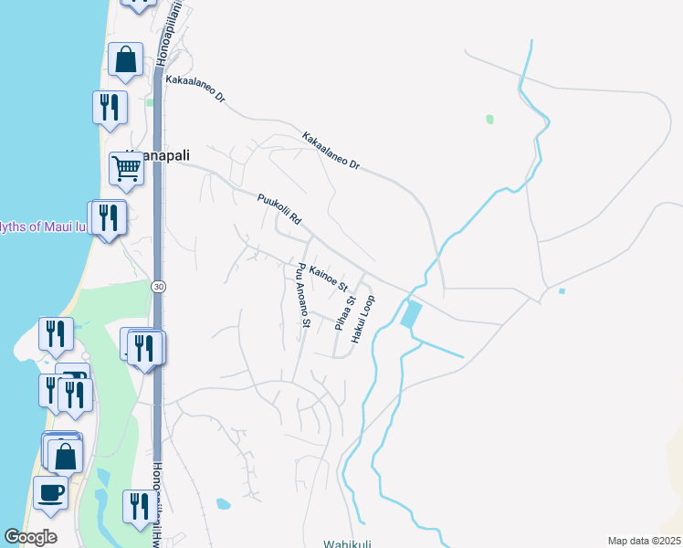 map of restaurants, bars, coffee shops, grocery stores, and more near 32 North Piki Place in Lahaina