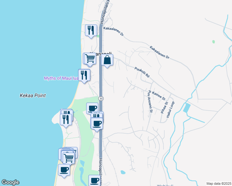 map of restaurants, bars, coffee shops, grocery stores, and more near 2770 Kolepa Place in Lahaina
