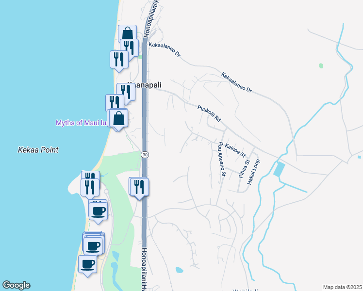 map of restaurants, bars, coffee shops, grocery stores, and more near 2770 Kolepa Place in Lahaina