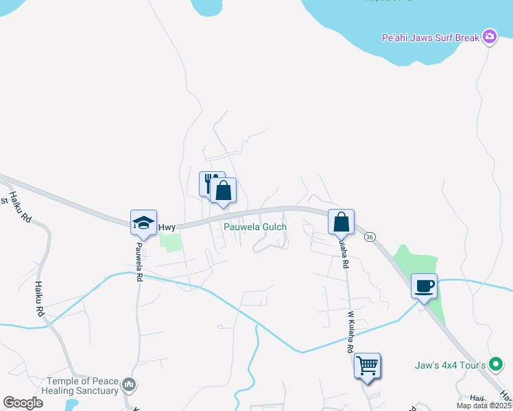 map of restaurants, bars, coffee shops, grocery stores, and more near 14 Kahiapo Place in Haiku-Pauwela