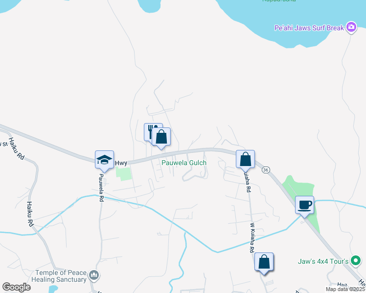 map of restaurants, bars, coffee shops, grocery stores, and more near 0 Kahiapo Place in Haiku-Pauwela