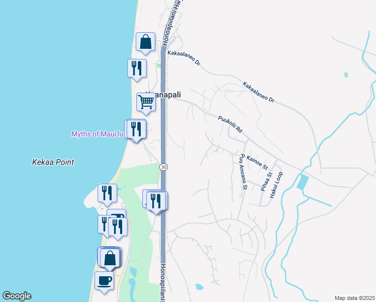 map of restaurants, bars, coffee shops, grocery stores, and more near 2800 Kolepa Place in Lahaina