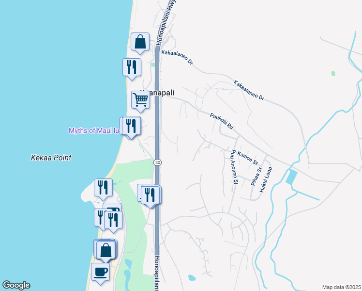 map of restaurants, bars, coffee shops, grocery stores, and more near 2800 Kolepa Place in Lahaina