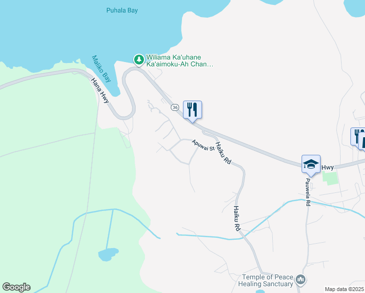 map of restaurants, bars, coffee shops, grocery stores, and more near 131 Apuwai Street in Haiku-Pauwela