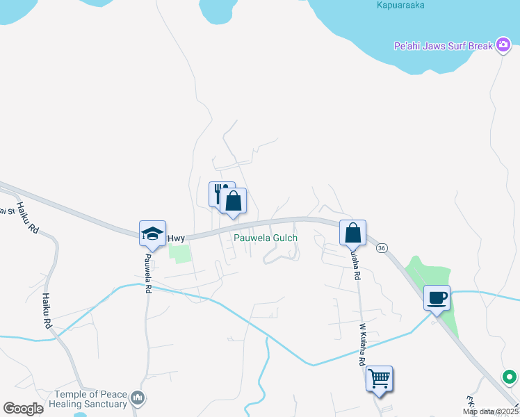 map of restaurants, bars, coffee shops, grocery stores, and more near 0 Kahiapo Place in Haiku-Pauwela