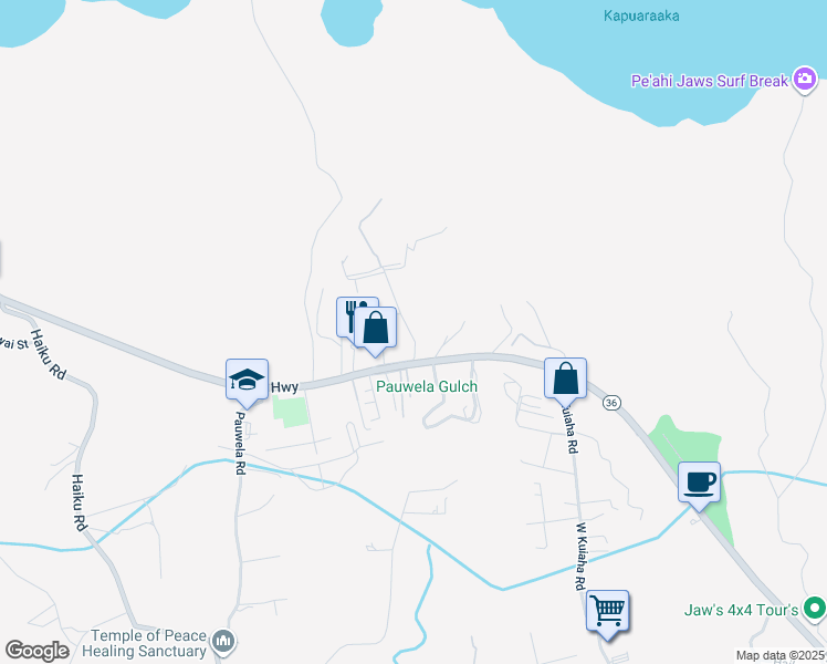 map of restaurants, bars, coffee shops, grocery stores, and more near 40 Kahiapo Place in Haiku-Pauwela