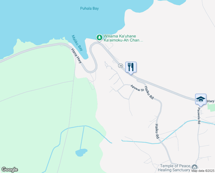 map of restaurants, bars, coffee shops, grocery stores, and more near 166 Apuwai Street in Haiku-Pauwela