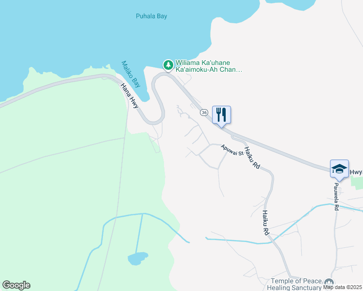 map of restaurants, bars, coffee shops, grocery stores, and more near 166 Apuwai Street in Haiku-Pauwela