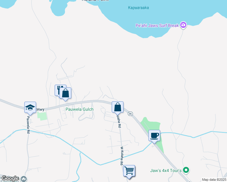 map of restaurants, bars, coffee shops, grocery stores, and more near 203 Nahele Road in Haiku-Pauwela