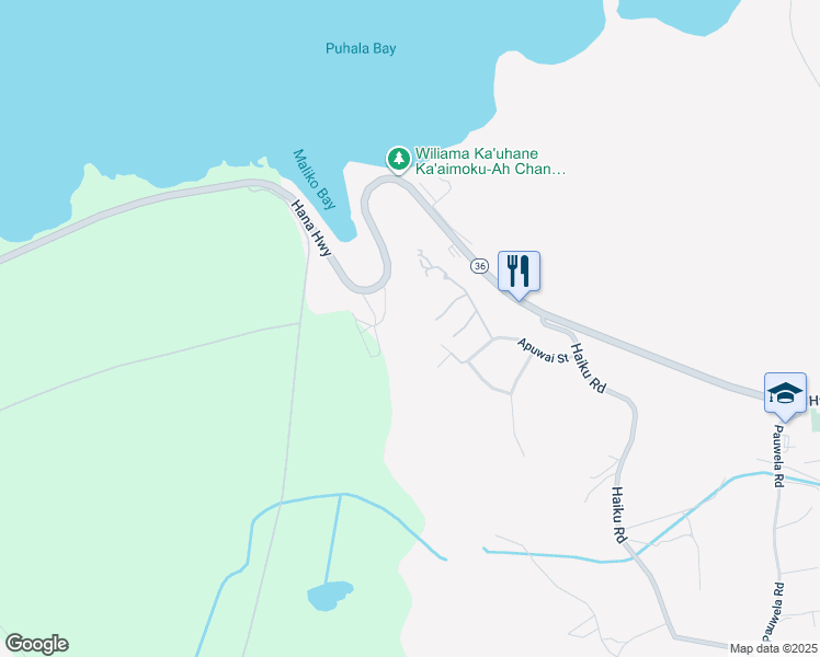 map of restaurants, bars, coffee shops, grocery stores, and more near 52 Papio Way in Haiku-Pauwela