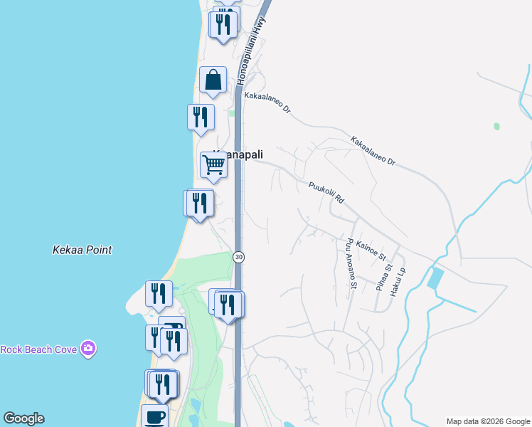 map of restaurants, bars, coffee shops, grocery stores, and more near 2827 Kolepa Place in Lahaina