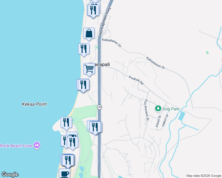 map of restaurants, bars, coffee shops, grocery stores, and more near 2827 Kolepa Place in Lahaina