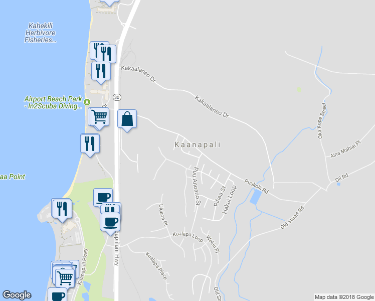 map of restaurants, bars, coffee shops, grocery stores, and more near 61 Puu Hale Street in Lahaina