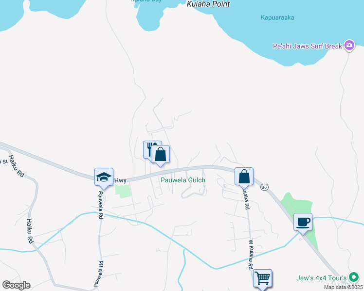 map of restaurants, bars, coffee shops, grocery stores, and more near 70 Kahiapo Place in Haiku-Pauwela
