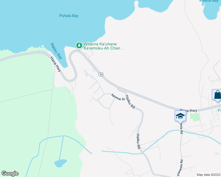map of restaurants, bars, coffee shops, grocery stores, and more near 100 Apuwai Street in Haiku-Pauwela