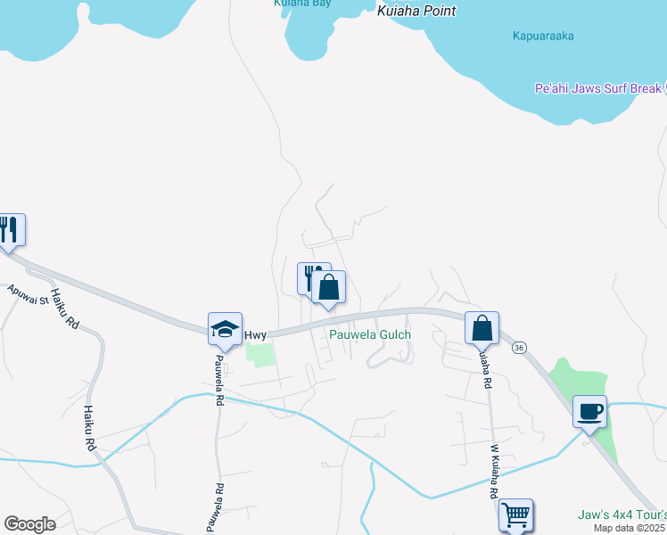 map of restaurants, bars, coffee shops, grocery stores, and more near 95 Kahiapo Place in Haiku-Pauwela
