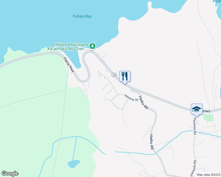 map of restaurants, bars, coffee shops, grocery stores, and more near 51 Ulua Place in Haiku-Pauwela