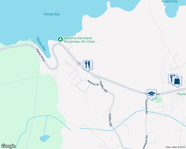 map of restaurants, bars, coffee shops, grocery stores, and more near 0 Haiku Road in Haiku-Pauwela