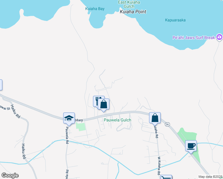 map of restaurants, bars, coffee shops, grocery stores, and more near 108 Kahiapo Place in Haiku-Pauwela
