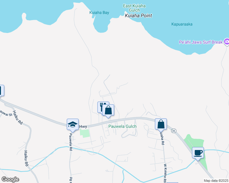 map of restaurants, bars, coffee shops, grocery stores, and more near 120 Kahiapo Place in Haiku-Pauwela