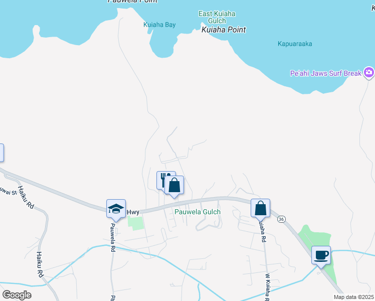 map of restaurants, bars, coffee shops, grocery stores, and more near 112 Kahiapo Place in Haiku-Pauwela