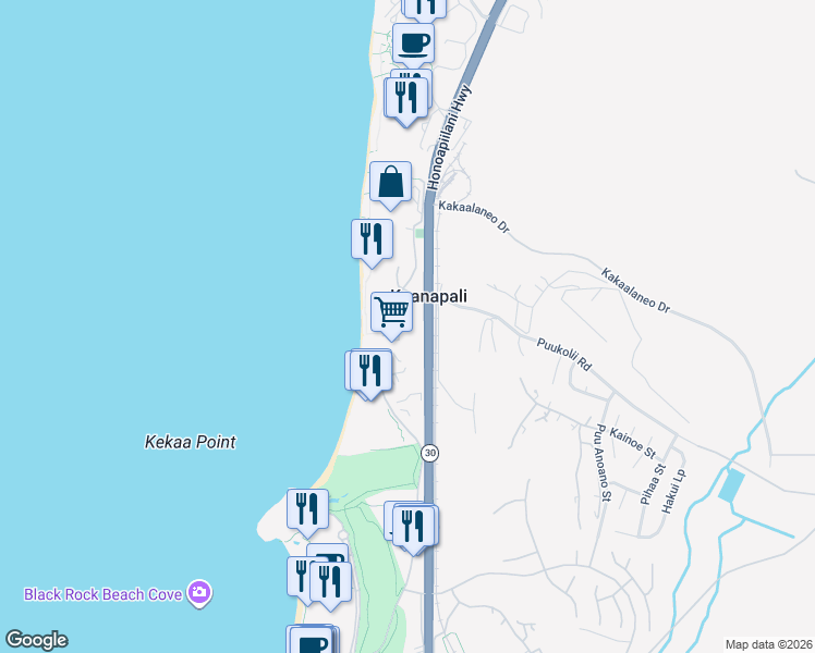 map of restaurants, bars, coffee shops, grocery stores, and more near 10 Kai Ala Drive in Lahaina