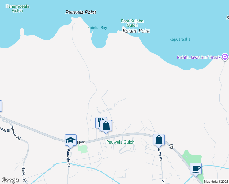 map of restaurants, bars, coffee shops, grocery stores, and more near 77 Nahele Road in Haiku-Pauwela