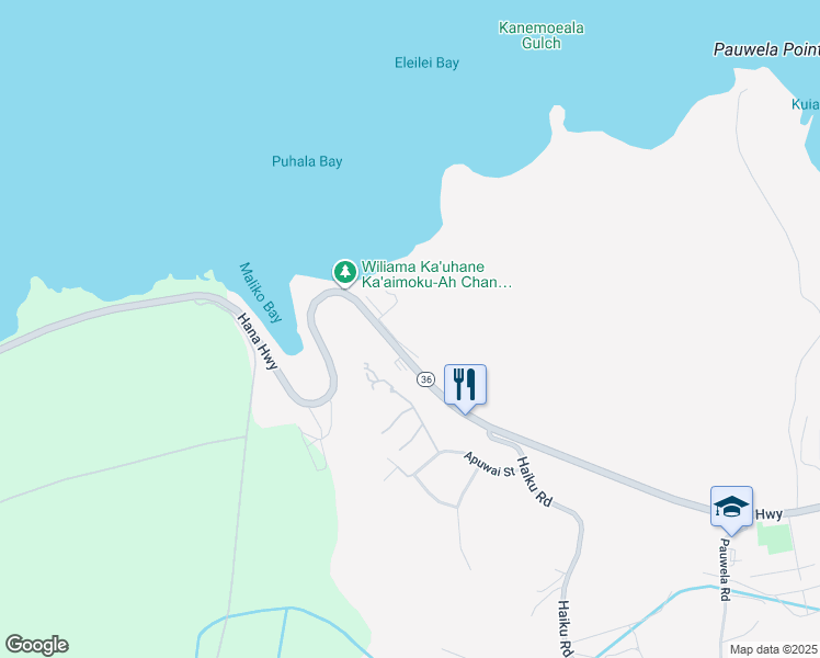 map of restaurants, bars, coffee shops, grocery stores, and more near 2245 Hana Highway in Haiku-Pauwela