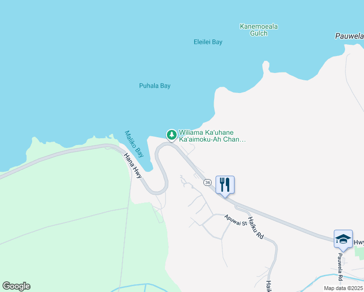 map of restaurants, bars, coffee shops, grocery stores, and more near 2233 Hana Highway in Haiku-Pauwela