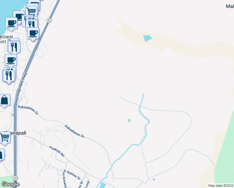 map of restaurants, bars, coffee shops, grocery stores, and more near 3400 Aina Mahiai Place in Lahaina