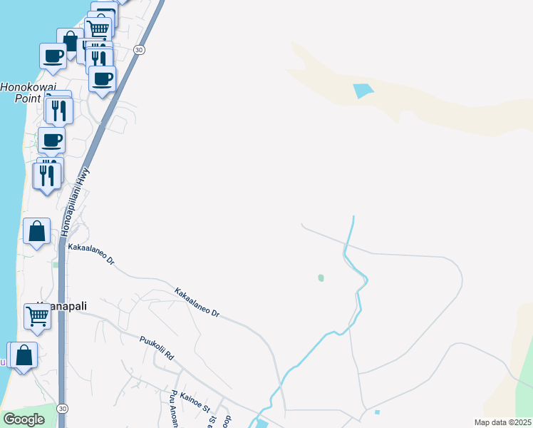 map of restaurants, bars, coffee shops, grocery stores, and more near 3400 Aina Mahiai Place in Lahaina