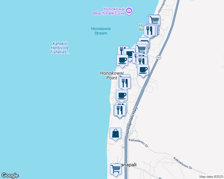 map of restaurants, bars, coffee shops, grocery stores, and more near 110 Kaanapali Shores Place in Lahaina