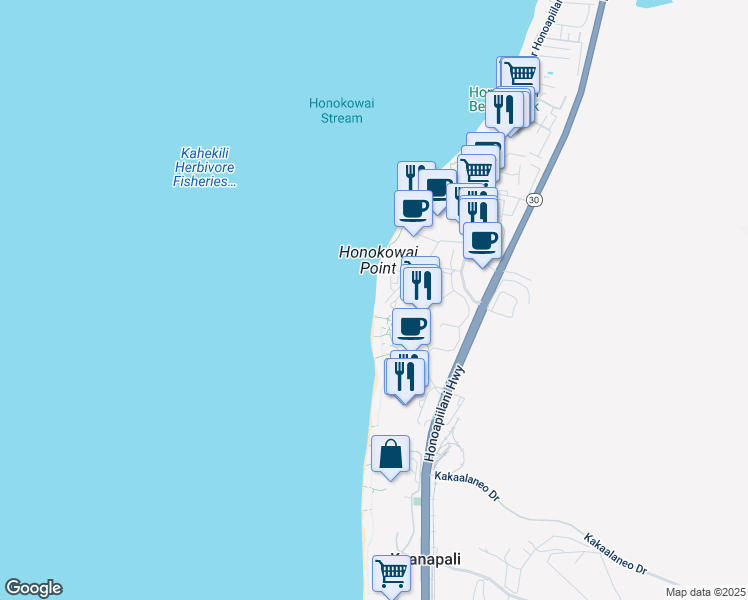 map of restaurants, bars, coffee shops, grocery stores, and more near 110 Kaanapali Shores Place in Lahaina