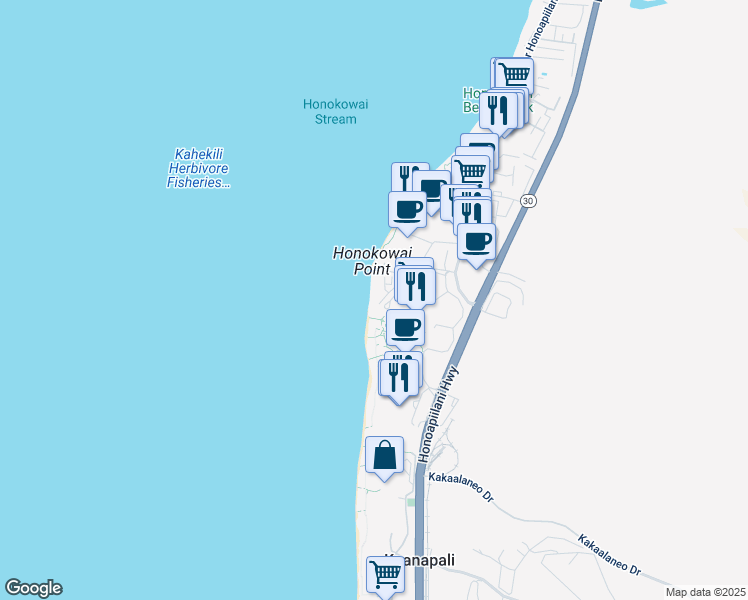 map of restaurants, bars, coffee shops, grocery stores, and more near 110 Kaanapali Shores Place in Lahaina