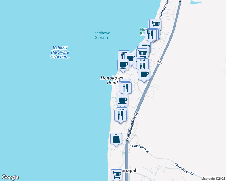 map of restaurants, bars, coffee shops, grocery stores, and more near 110 Kaanapali Shores Place in Lahaina