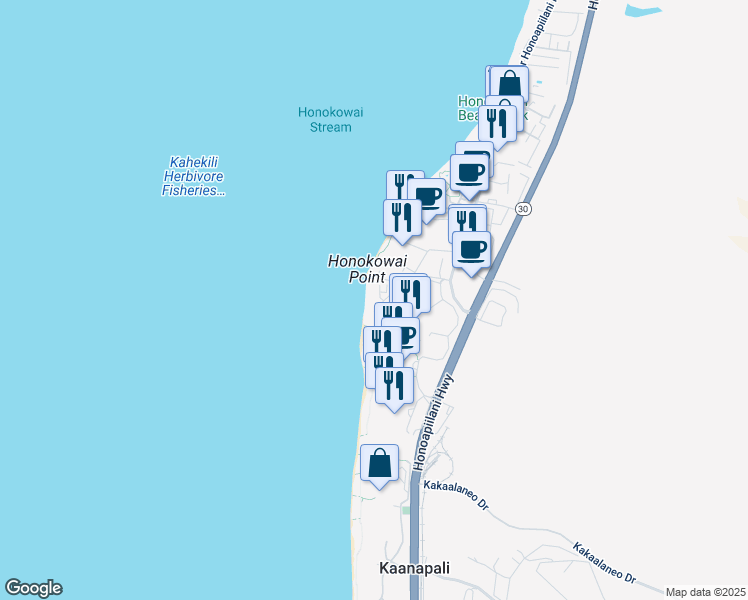 map of restaurants, bars, coffee shops, grocery stores, and more near 110 Kaanapali Shores Place in Lahaina