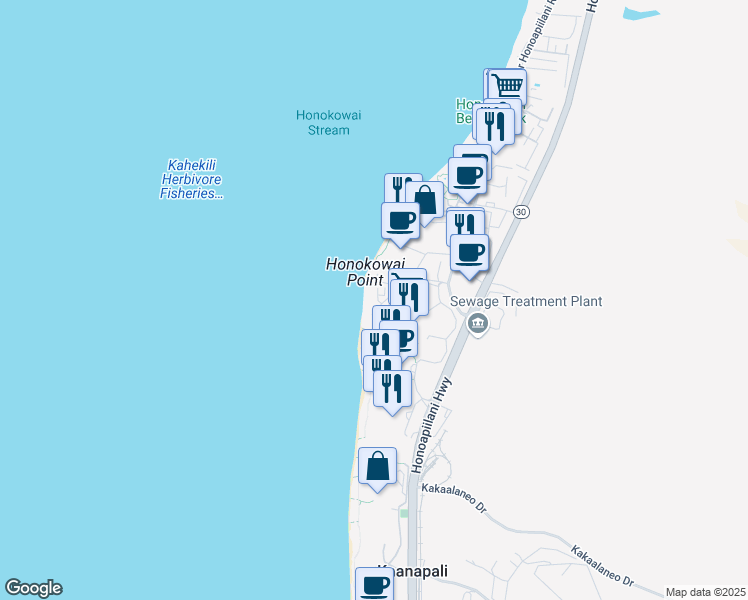map of restaurants, bars, coffee shops, grocery stores, and more near 110 Kaanapali Shores Place in Lahaina