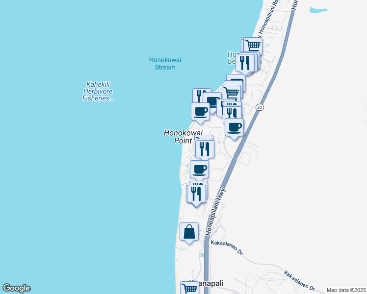 map of restaurants, bars, coffee shops, grocery stores, and more near 110 Kaanapali Shores Place in Lahaina